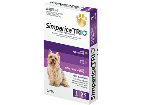 1pk Simparica Trio Extra Small 2.6kg - 5.0kg
