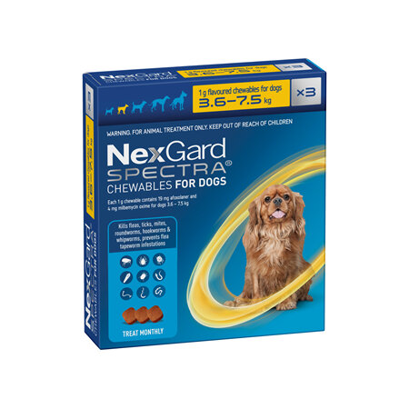 3pk NEXGARD SPECTRA chew for dogs 3.6-7.5 kg
