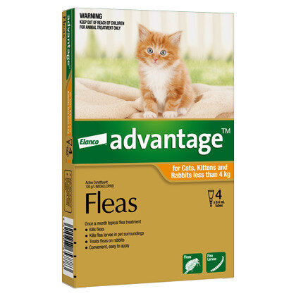 Advantage® Flea Treatment for Cats, Kittens and Rabbits less than 4kg,  4 or 6 pack