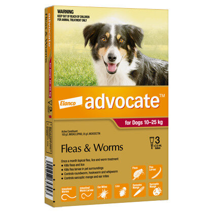 Advocate® Flea and Worm Treatment for Dogs 10-25kg,  3 pack