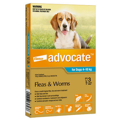 Advocate® Flea and Worm Treatment for Dogs 4-10kg,  3 pack