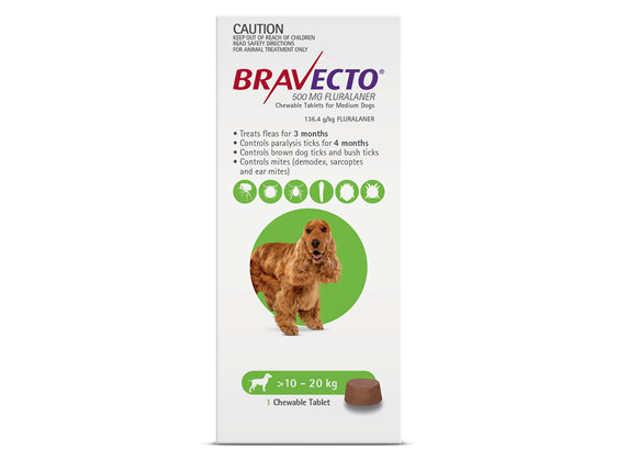 Bravecto Chew for Medium Dogs 10 - 20kg - Green - 3 month pack