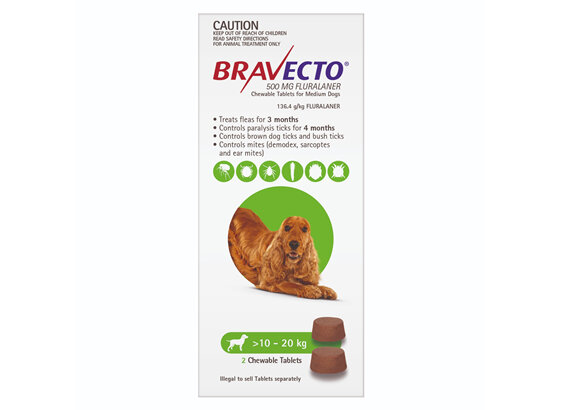 Bravecto Chew for Medium Dogs 10 - 20kg - Green - 6 month pack