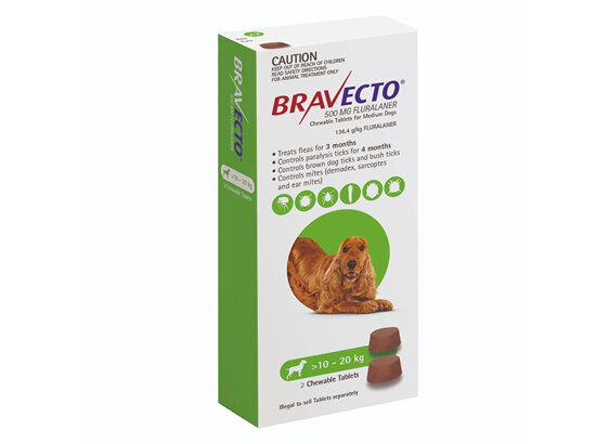 Bravecto Chew for Medium Dogs 10 - 20kg - Green - 6 month pack