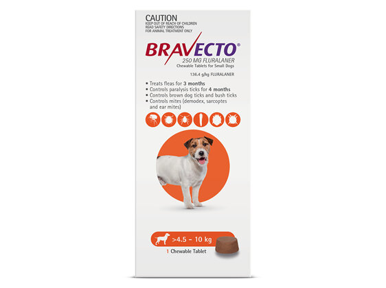 Bravecto Chew for Small Dogs 4.5 - 10kg - Orange - 3 month pack