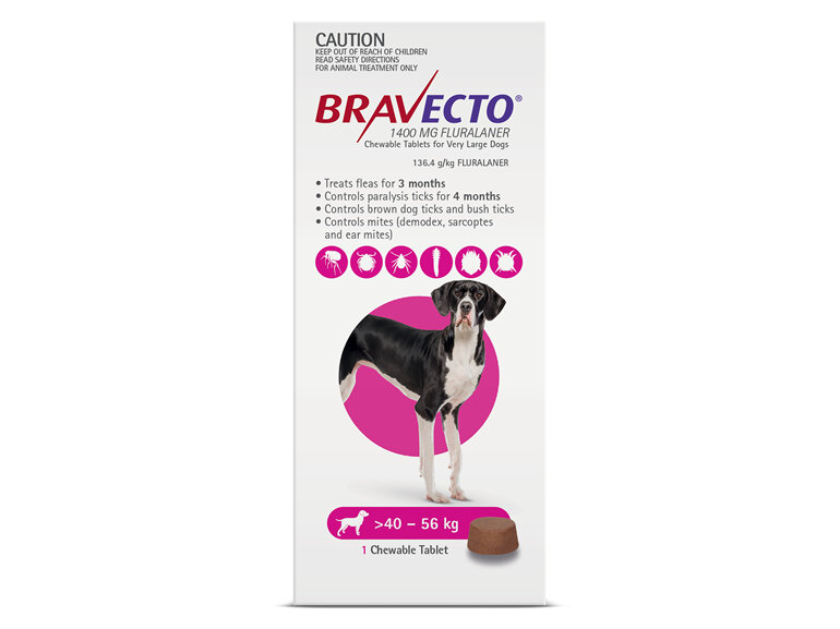Bravecto Chew for  Very Large Dogs 40 - 56kg - Pink - 3 month pack