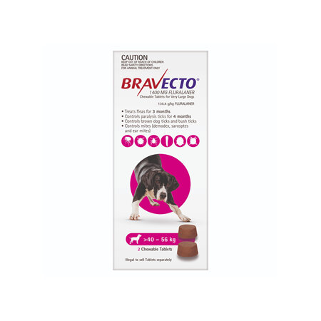 Bravecto Chew for Very Large Dogs 40 - 56kg - Pink - 6 month pack
