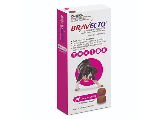 Bravecto Chew for Very Large Dogs 40 - 56kg - Pink - 6 month pack
