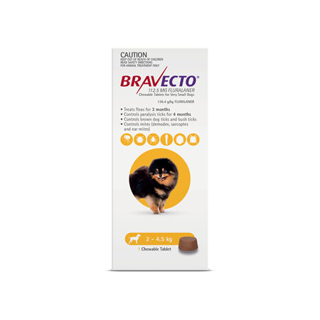 Bravecto Chew for Very Small Dogs 2 - 4.5kg - Yellow - 3 month pack