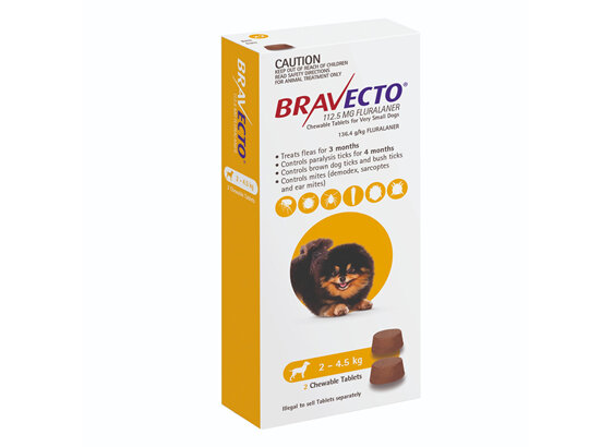 Bravecto Chew for Very Small Dogs 2 - 4.5kg - Yellow - 6 month pack
