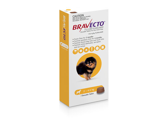 Bravecto Chew for Very Small Dogs 2 - 4.5kg - Yellow - 3 month pack