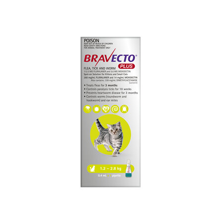 Bravecto Plus Cat for Small Cats 1.2 - 2.8 kg - Green - 2 month pack