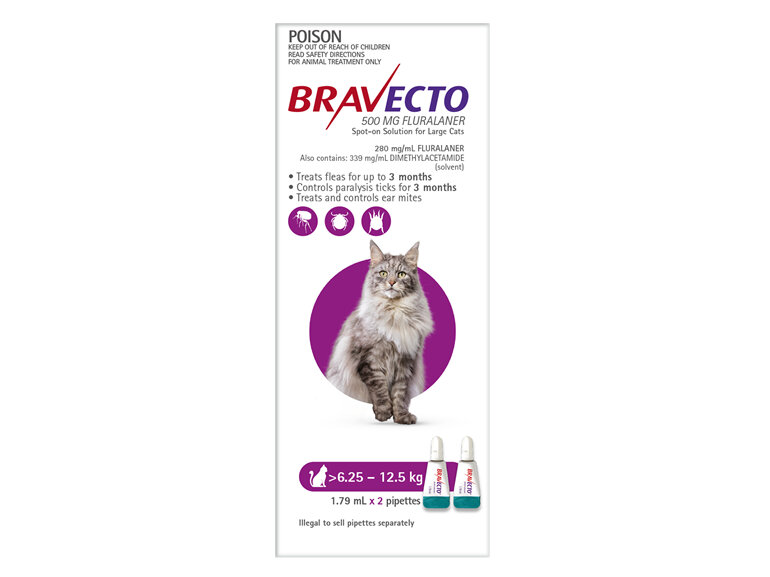 Bravecto Spot-on Cat for Large Cats 6.25 - 12.5 kg - Purple - 6 month pack