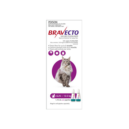 Bravecto Spot-on Cat for Large Cats 6.25 - 12.5 kg - Purple - 6 month pack