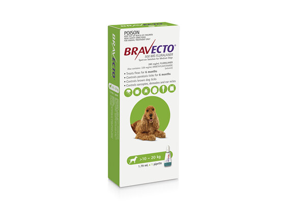 Bravecto Spot-on for Medium Dogs 10 - 20kg - Green - 6 month pack