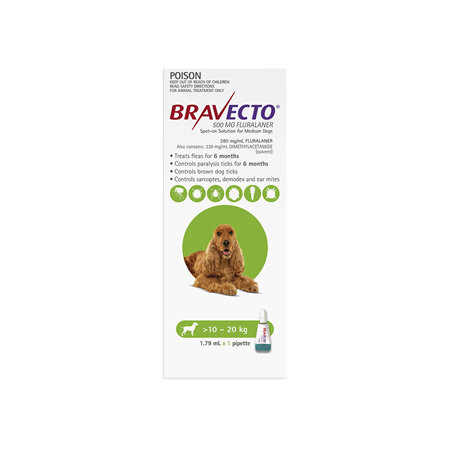 Bravecto Spot-on for Medium Dogs 10 - 20kg - Green - 6 month pack