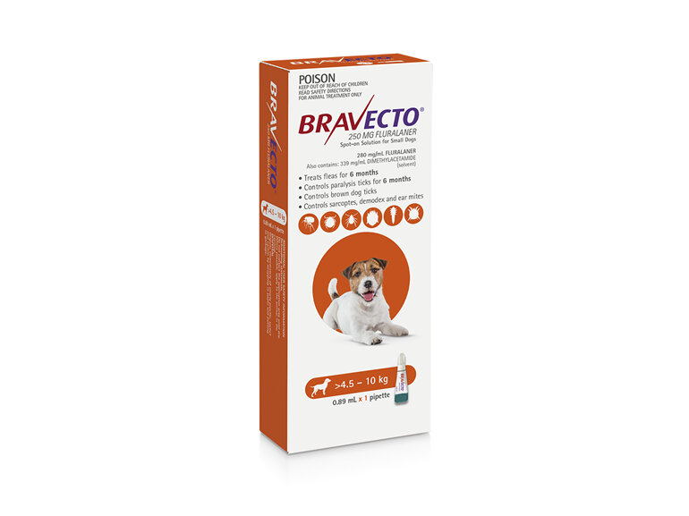 Bravecto Spot-on for Small Dogs 4.5 - 10kg  - Orange - 6 month pack
