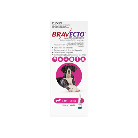 Bravecto Spot-on for Very Large Dogs 40 - 56kg - Pink - 6 month pack