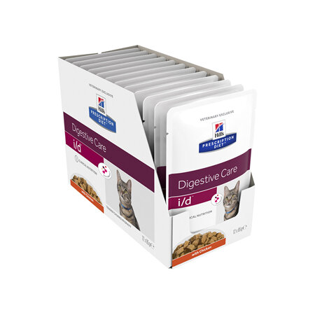 Hill's Prescription Diet i/d Digestive Care Chicken Cat food pouches, 85g, 12 Pack