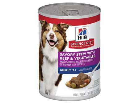 Hill's Science Diet Adult 7+ Savory Stew Beef & Vegetables Canned Dog Food, 363g, 12 pack