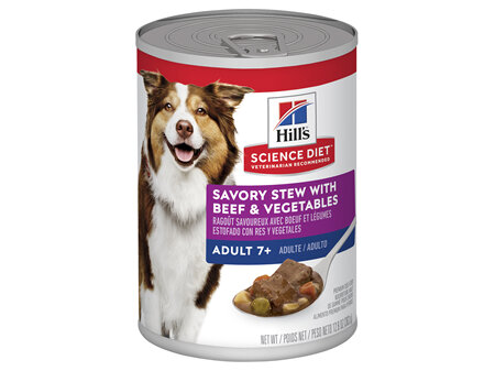Hill's Science Diet Adult 7+ Savory Stew Beef & Vegetables Canned Dog Food, 363g, 12 pack