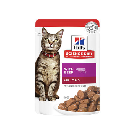 Hill's Science Diet Adult Beef Wet Cat Food Pouches, 85g, 12 Pack