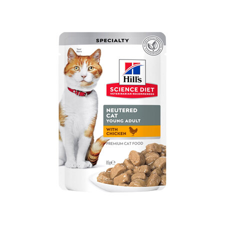 Hill's Science Diet Young Adult Neutered Cat Chicken Wet Cat Food Pouches, 85g, 12 Pack